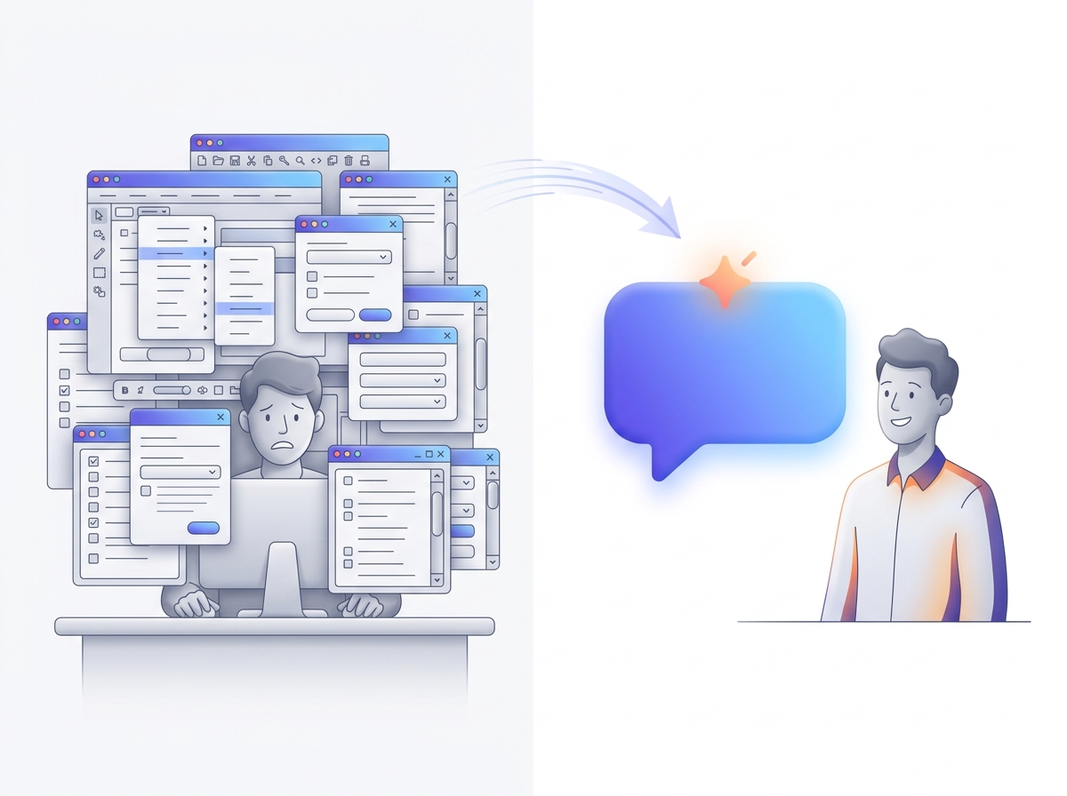 Avant : des dizaines de fenêtres de configuration. Après : une seule conversation avec l'assistant IA