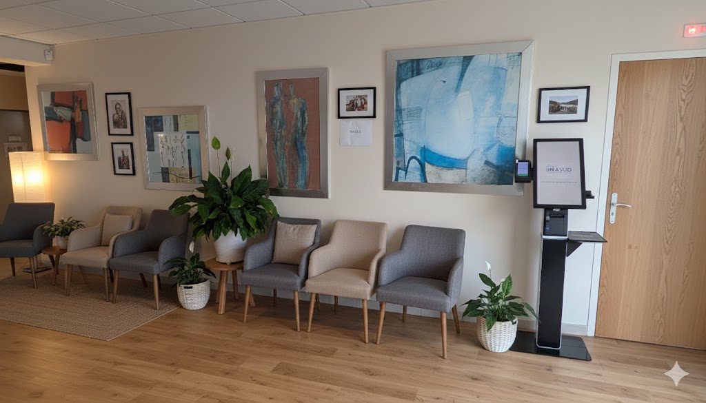 Borne Apiborne dans une salle d'attente artistique