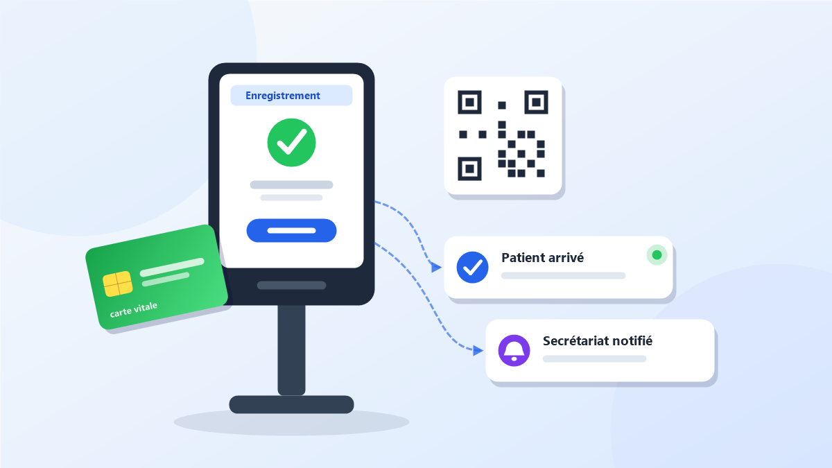 Borne d'enregistrement patient : check-in autonome par carte Vitale et QR code en établissement de santé