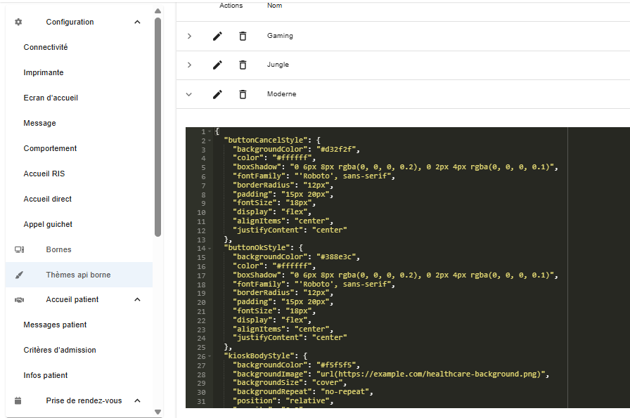 Éditeur de Thème - Interface JSON avec syntax highlighting